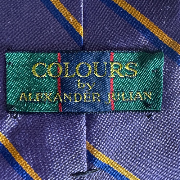 100% Silk Designer Purple Blue and Gold Neck Tie - Colours by Alexander Julian - Picture 3 of 3